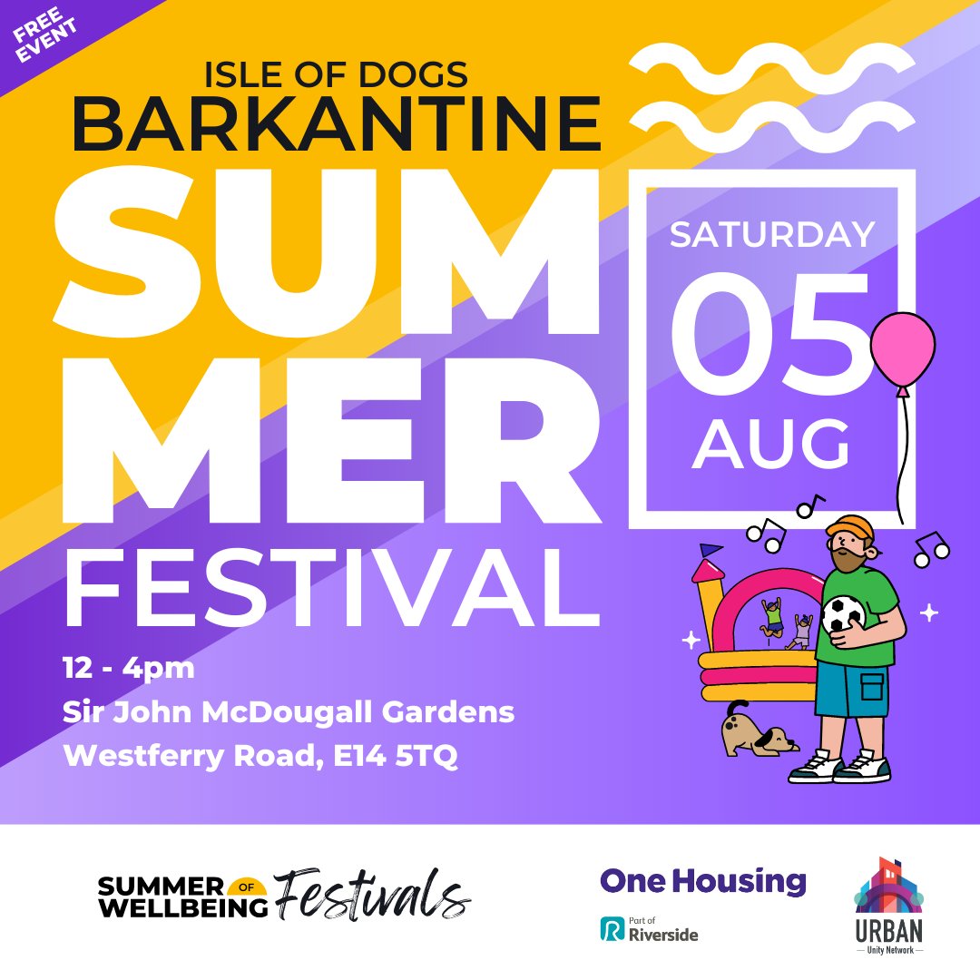 WeAreWellOne's tweet photo. 🌞 Don't miss the #SummerOfWellbeing fest on Sat, 5th Aug at Isle Of Dogs!
Join us with health &amp; wellbeing partners for advice,  activities, music, food, and fun! 🎉
It's a perfect way to burn off the kid's school holiday energy! 🤸🎶

🔗 More info at https://t.co/XV3pe5HchF https://t.co/wExM5fgqr6
