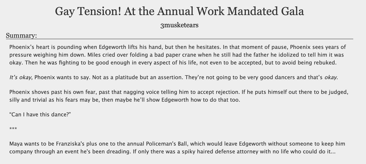 one more #narumitsu fic before this platform implodes lmao

archiveofourown.org/works/48867643

it's high school prom drama but for lawyers in their mid twenties! what could go wrong!