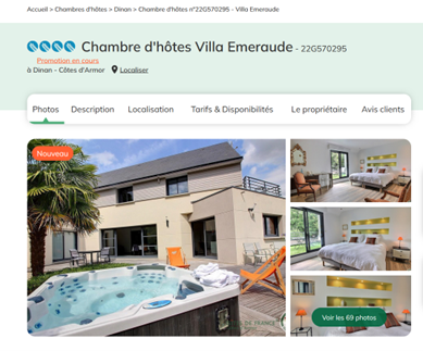 Et c’est en ligne ! vous pouvez découvrir la maison d’hôtes Villa Émeraude et ses 3 chambres, en ligne sur le site Gites d’Armor, site des Gites de France en Côtes d’Armor. Réservations ouvertes avec tarif promotionnel de lancement sur 2023😉
Au plaisir de vous voir !