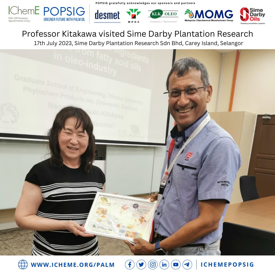 IChemEPOPSIG's tweet photo. Carey Island, 17 Jul 2023: Professor Naomi Shibasaki-Kitakawa from Japan visited @SDPlantation Research to share her technology. She presented a token of appreciation to Dr Harikrishna Kulaveerasingam.

#popsig #simedarbyplantation #palmoil #research #technology #japan #pfad https://t.co/lCwEYH0fid