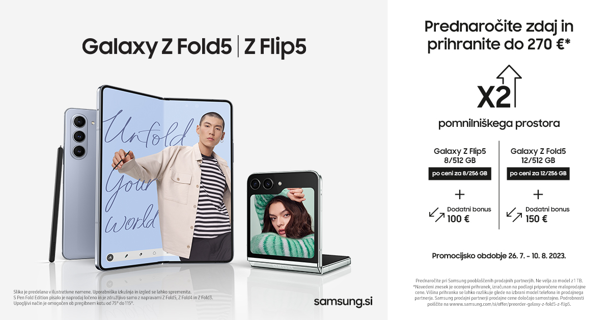SamsungSLO's tweet photo. Prednaročite novo Galaxy Z serijo zdaj in preidite na Flip stran! Dvakrat več pomnilniškega prostora in še do 150 € bonusa. Izvedite več: https://t.co/ZQzzGDPZed https://t.co/GoJnbUCpHx