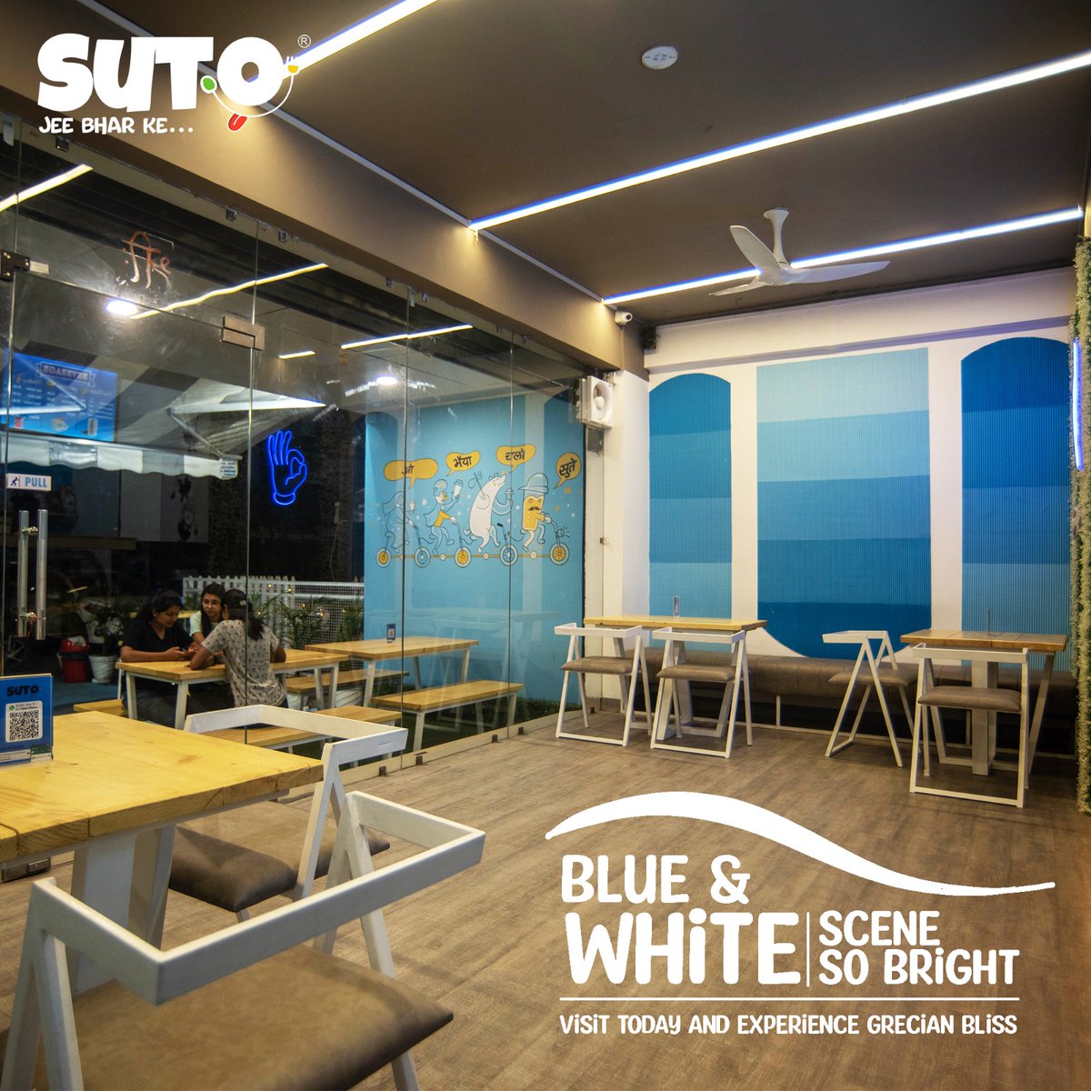 sutocafe's tweet photo. Immersed in a World of Blue and White Wonder 💙✨ Come visit today and experience pure bliss at its finest! 
#SutoCafe

#grecianthemecafe #coffeeshopvibes #foodielife #IndulgeYourSenses #FoodieLove #monsoonvibes #chilltime #foodgasm #indorecity #indorizayka #coffee #cravings https://t.co/pNZYPJWBiF