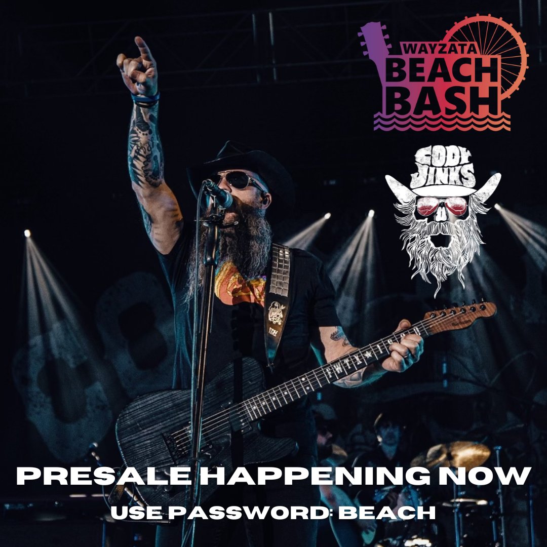 BEACH__BASH's tweet photo. Fan presale is happening NOW! Get your tickets early to see @CodyJinksMusic September 9th at #WayzataBeachBash 

Use code BEACH at https://t.co/xVgZVtVVr0 https://t.co/dQP0iIBdHT
