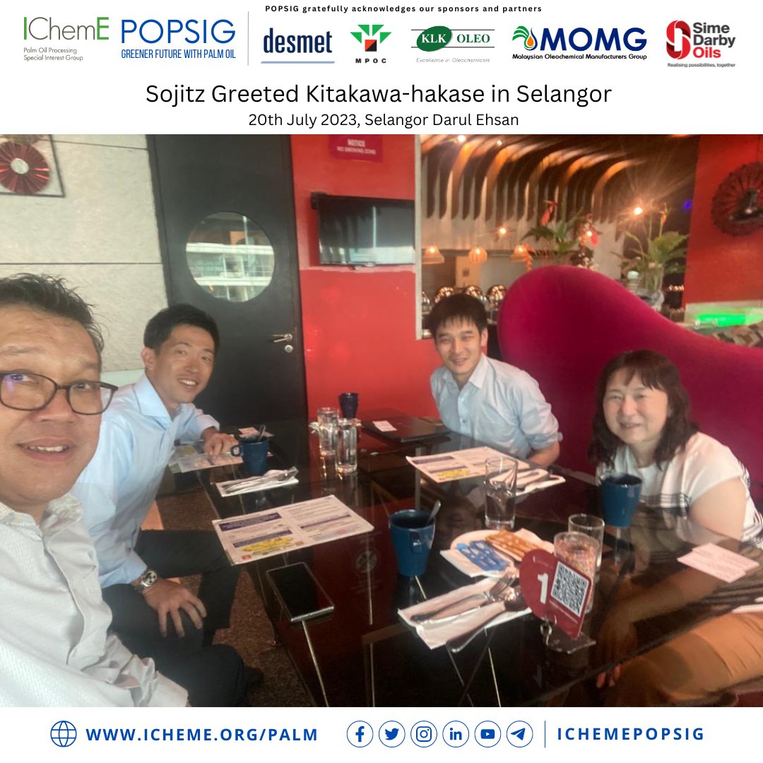 IChemEPOPSIG's tweet photo. Subang Jaya, 20 Jul 2023: Sojitz Malaysia hosted Professor N. Shibasaki-Kitakawa and Dr K. Hiromori a dinner during their visit to Malaysia.

#popsig #malaysia #japan #palmoil #pfad #resin #research #technology #sojitz https://t.co/u9gdNlR1C1