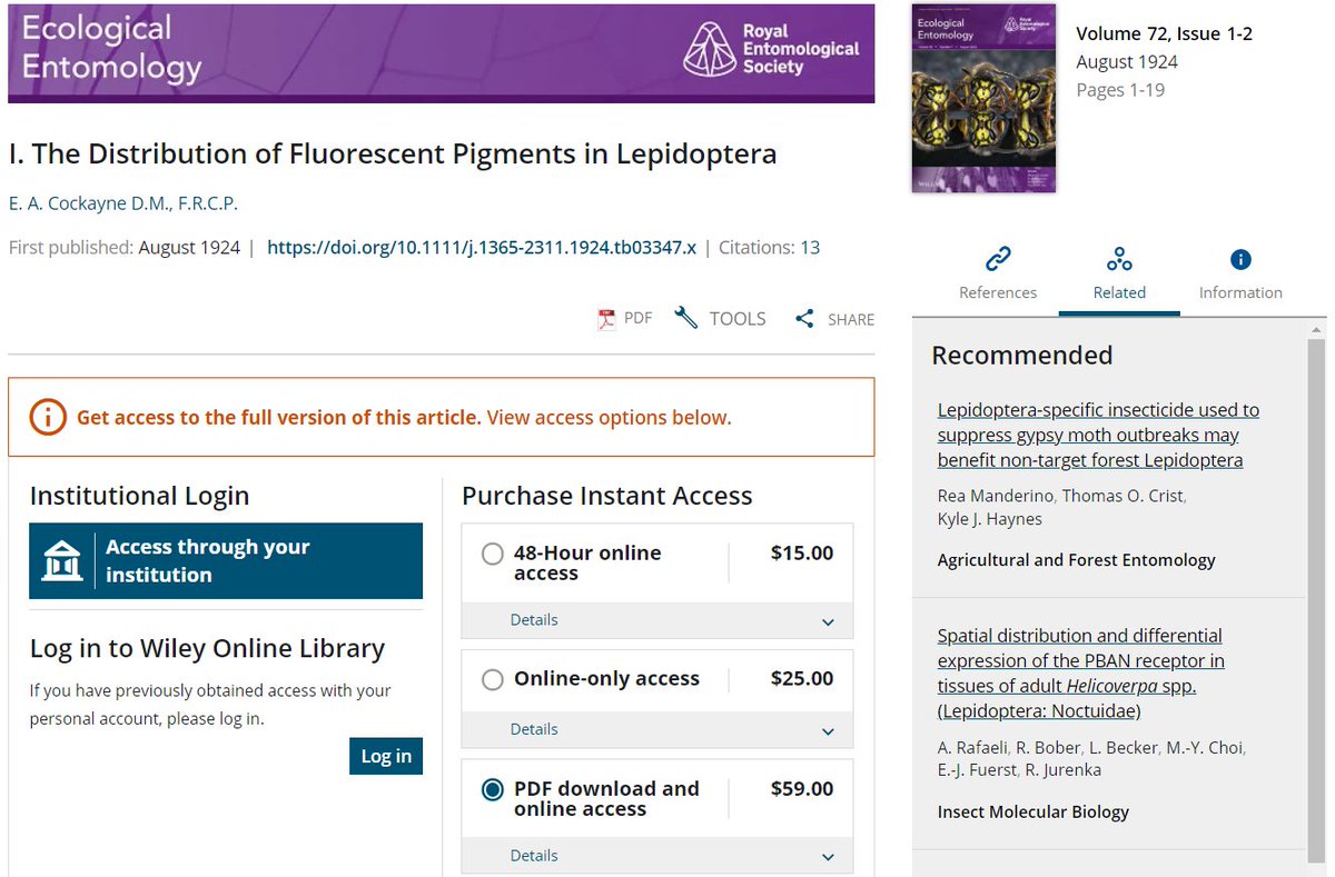 59 dólares para ter o PDF de um artigo de 1924! Publicado quase CEM anos atrás e ainda querem ganhar em cima disso, além de impedir o avanço da ciência. Se não fossem as alternativas, nós que não somos vinculados a uma universidade nunca poderíamos ler...