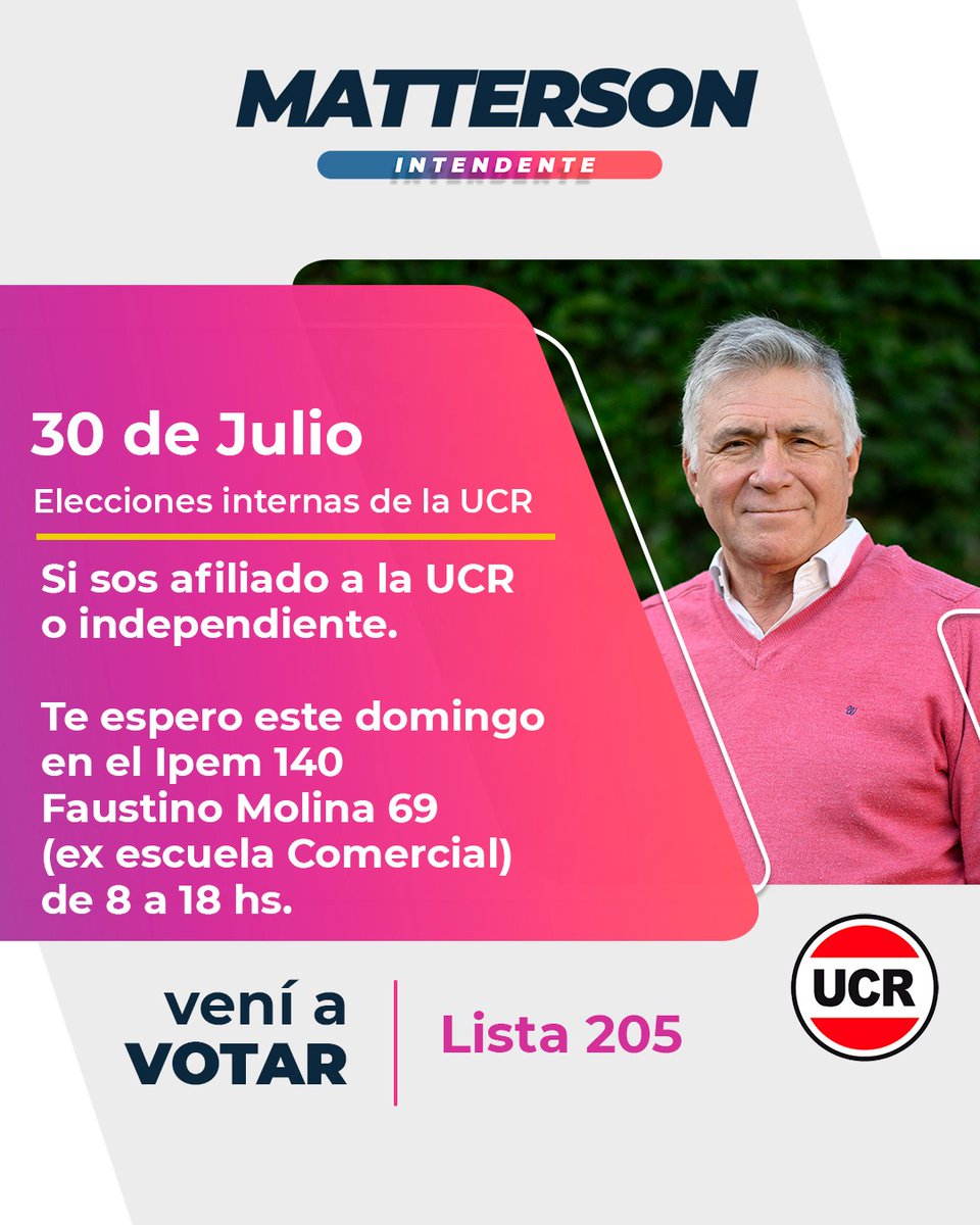 Este domingo afiliadas y afiliados a la UCR, mas ciudadanas/os independientes,  pueden votar en las elecciones para definir la lista que representará a nuestra fuerza en las elecciones generales de octubre. Los esperamos !!