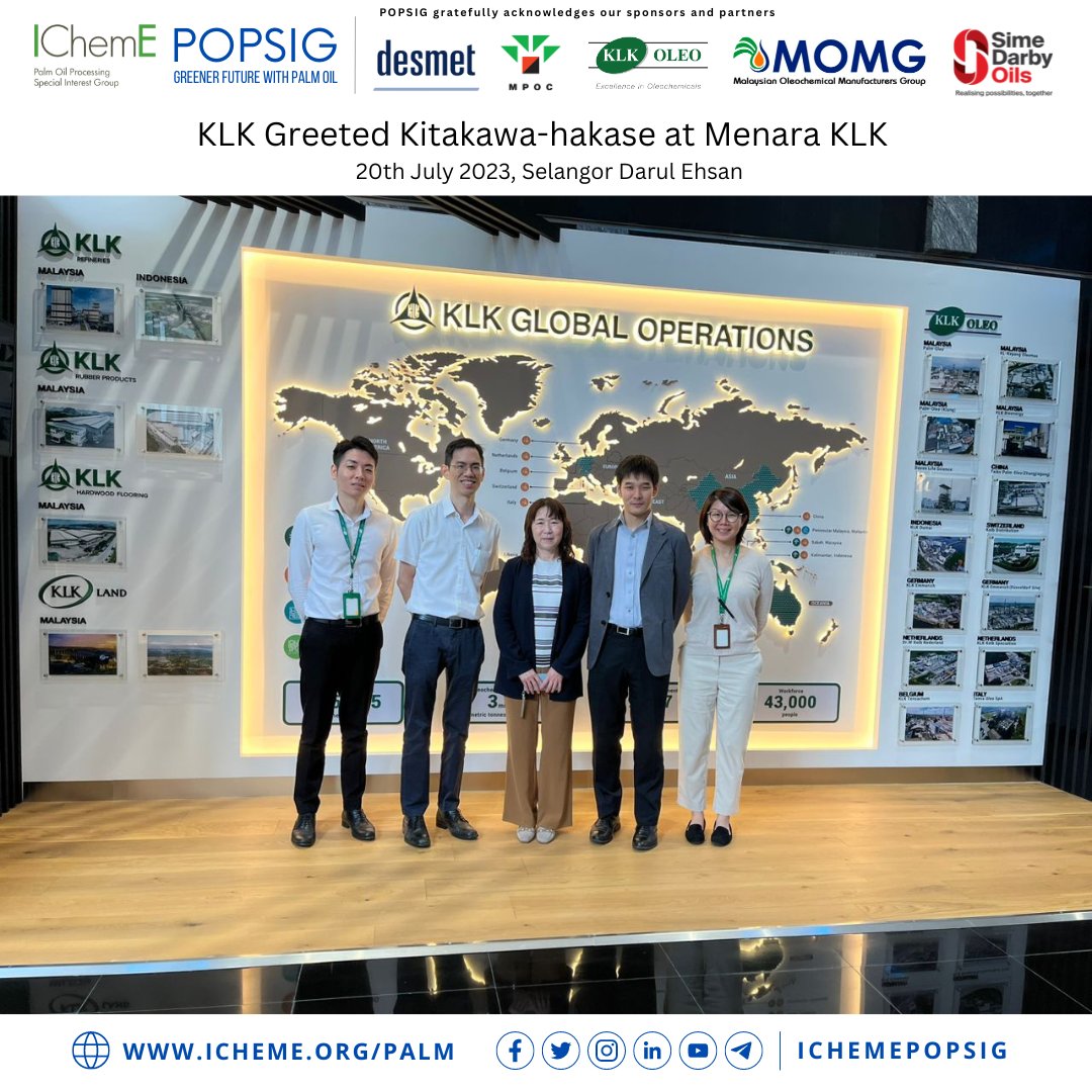IChemEPOPSIG's tweet photo. Petaling Jaya, 20 Jul 2023: KLK Management hosted Professor Kitakawa and Dr Hiromori a visit to Menara KLK. The meeting was joined by Mr Leong TL, Ms Kan WL and Dr Leong JX.

#popsig #malaysia #japan #palmoil #pfad #resin #research #technology #KLK https://t.co/sZpo4qBcnW