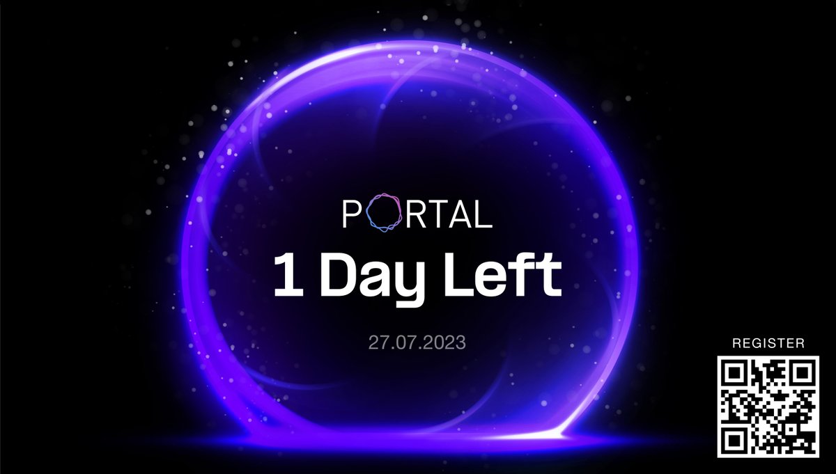 PortaltoBitcoin's tweet photo. 27.07.2023

🧑‍💻 Major Updates are surfacing on #Portal’s horizon. The countdown has begun, and there's only 1 day left until the reveal! ⏳

✅ Don't forget to Register for the event here: https://t.co/l18VpYTxdX

Complete Quests on #Zealy: https://t.co/hBTGX3dzcO
