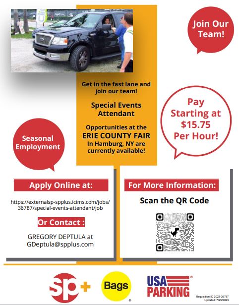 SP+ is hiring for the Erie County Fair August 9th - 20th, 2023! Apply now and join SP+!
eventshiring-spplus.icims.com/jobs/36787/spe…