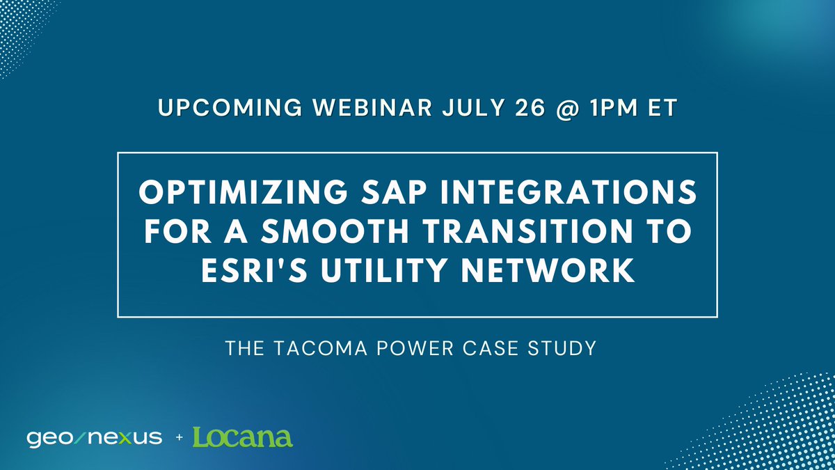 GeoNexusTech's tweet image. Today&apos;s the day! At 1:00P ET, join us for a BRAND NEW #webinar featuring Tacoma Power. Learn how Locana and Geonexus played a pivotal part in enabling a seamless transition from Esri&apos;s Geometric Network to the #UtilityNetwork model. Register now: zurl.co/Cu2F