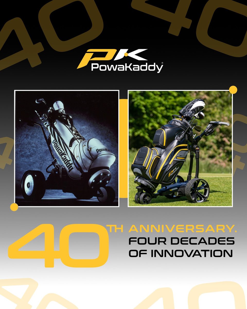 We're delighted to be celebrating forty years at the forefront of the electric golf trolley industry! It's now been four decades since the PowaKaddy journey started at @TheOpen in 1983, and we're proud to be celebrating our 40th Anniversary 4️⃣ 0️⃣