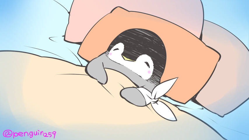 penguin pillow under covers closed eyes twitter username animal focus bird  illustration images