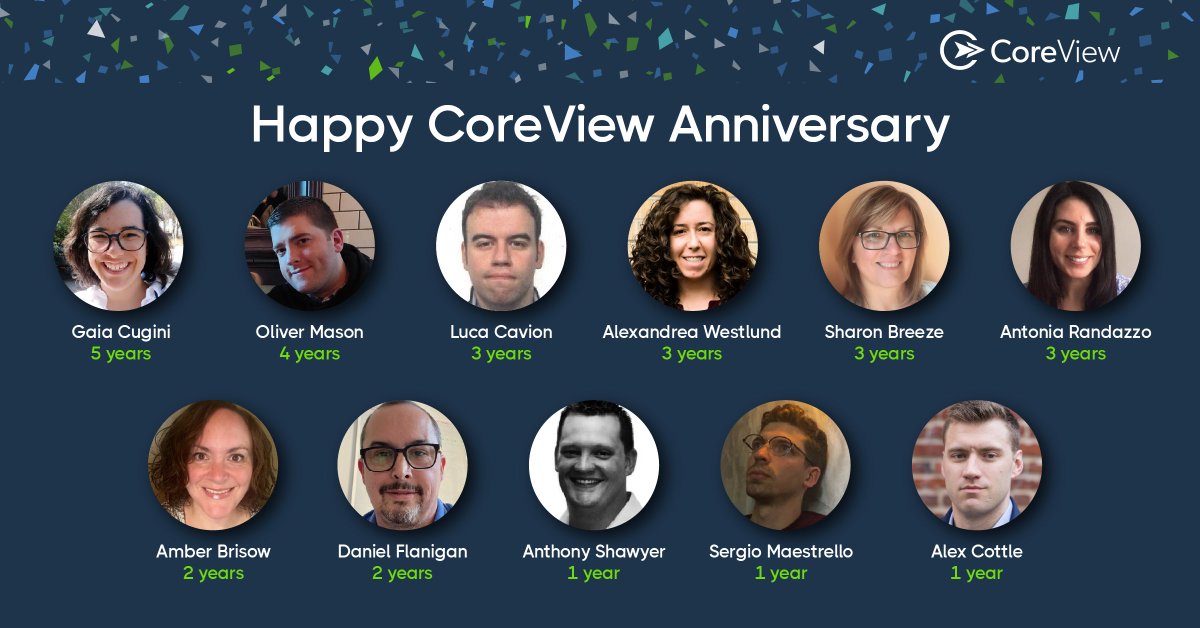 CoreViewHQ's tweet photo. We have a lot to celebrate this month including these anniversaries. Here's to many more years on #TeamCoreView. 

#WeLoveOurEmployees #CoreView #WeAreHiring https://t.co/Yk6RH7qaub