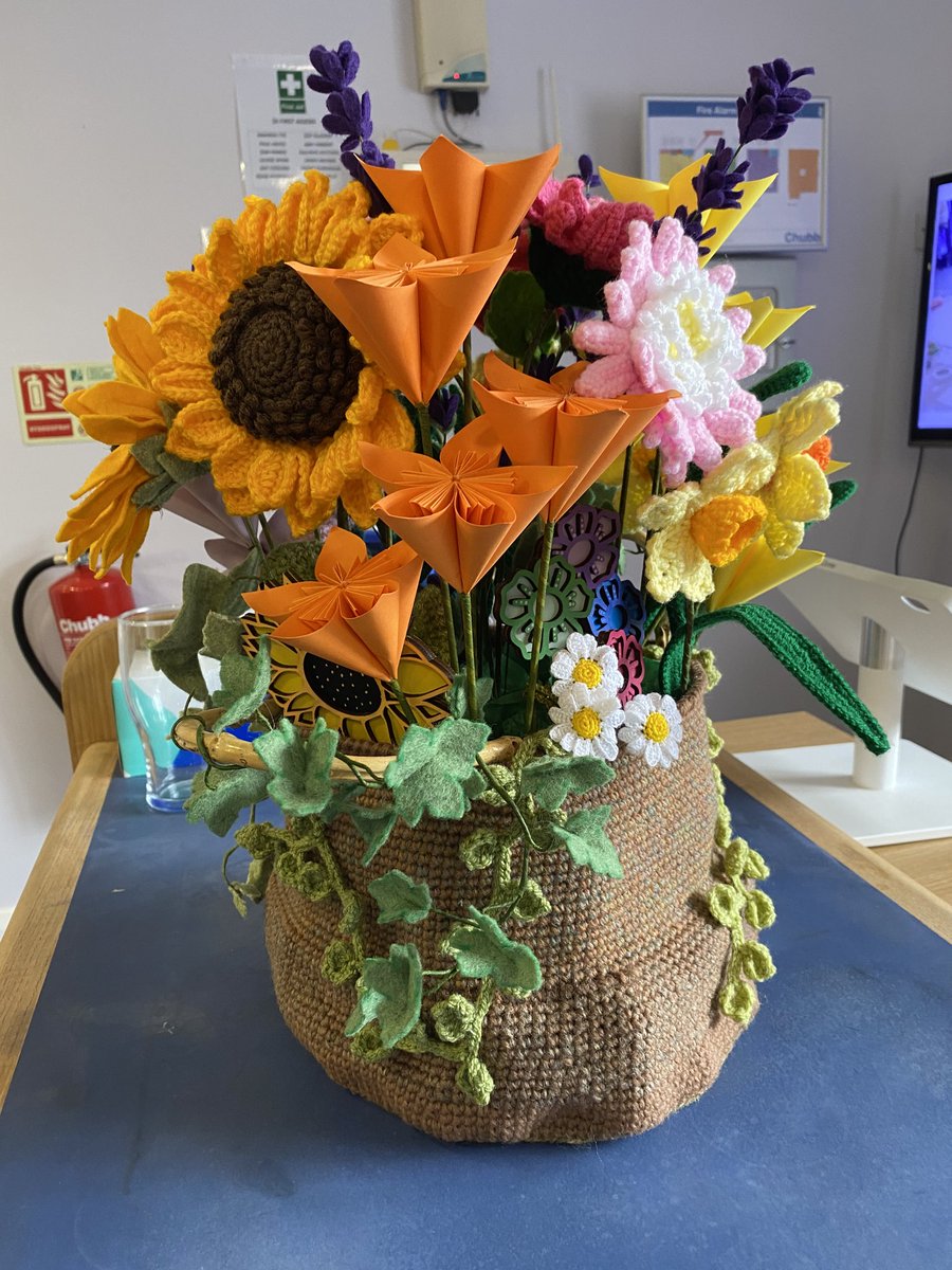 DisInitiative's tweet photo. A massive thank you, to both Caroline from #CamberleyCoop James from #iPosters Club for the incredible mixed media flower bouquet donation. This has taken pride of place in our reception area for everyone to enjoy. https://t.co/53x9n5Lq1z