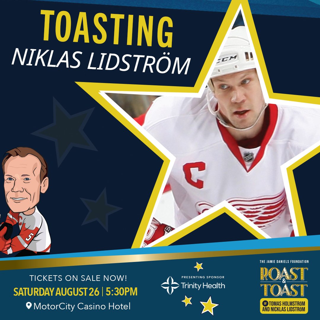 JDanielsFund's tweet photo. One month away! Grab your spot on Saturday, August 26, at @MotorCityCasino for the Celebrity Roast &amp; Toast of Tomas Holmström and Niklas Lidström. Help us raise awareness and funds to support youth substance use interventions.  https://t.co/g16mPoLscA https://t.co/Pt7cvXdNLk
