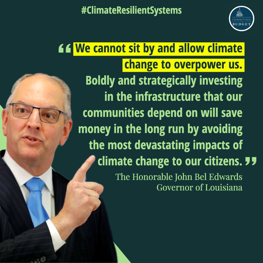 SenateBudget's tweet photo. By safeguarding our infrastructure from looming climate threats, we can save money and protect vulnerable communities.

Watch @LouisianaGov John Bel Edwards testify about the urgent need to build #ClimateResilientSystems.
https://t.co/hZt5REzrbN https://t.co/wP9kIeztOn