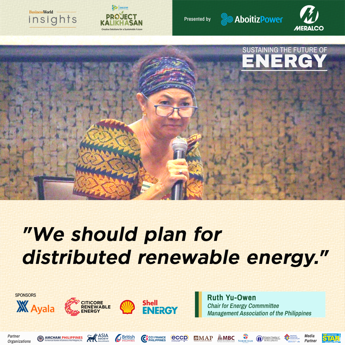 bworldph's tweet photo. Ruth Yu-Owen of the Management Association of the Philippines points this out during the discussion on "Roadmap for a Fully-Electrified Archipelago."
#BusinessWorldInsights #ProjectKaLIKHAsan #PoweringEnergy #BWorldX https://t.co/PrlwMYzD2R