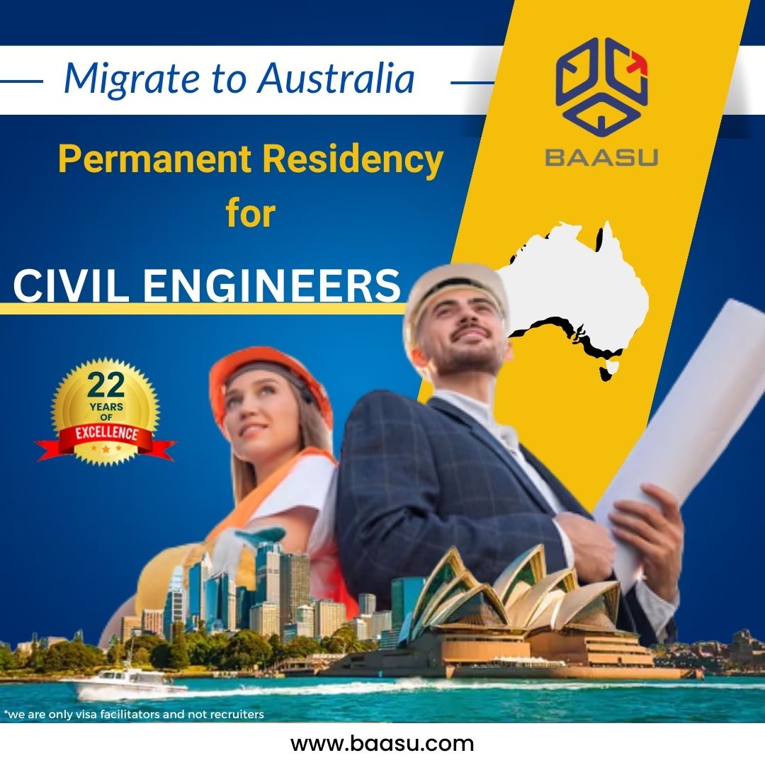 Empowering Your Australian Dream as a Civil Engineer! 
Phone: +919382050505
Email: contact@baasu.com
#MigrateWithConfidence #PRVisaExperts #civilengineersaustralia
#immigrationconsultants #workpermit #usa #movetoaustralia #australiastudyvisa #workabroad #praustralia #melbourne