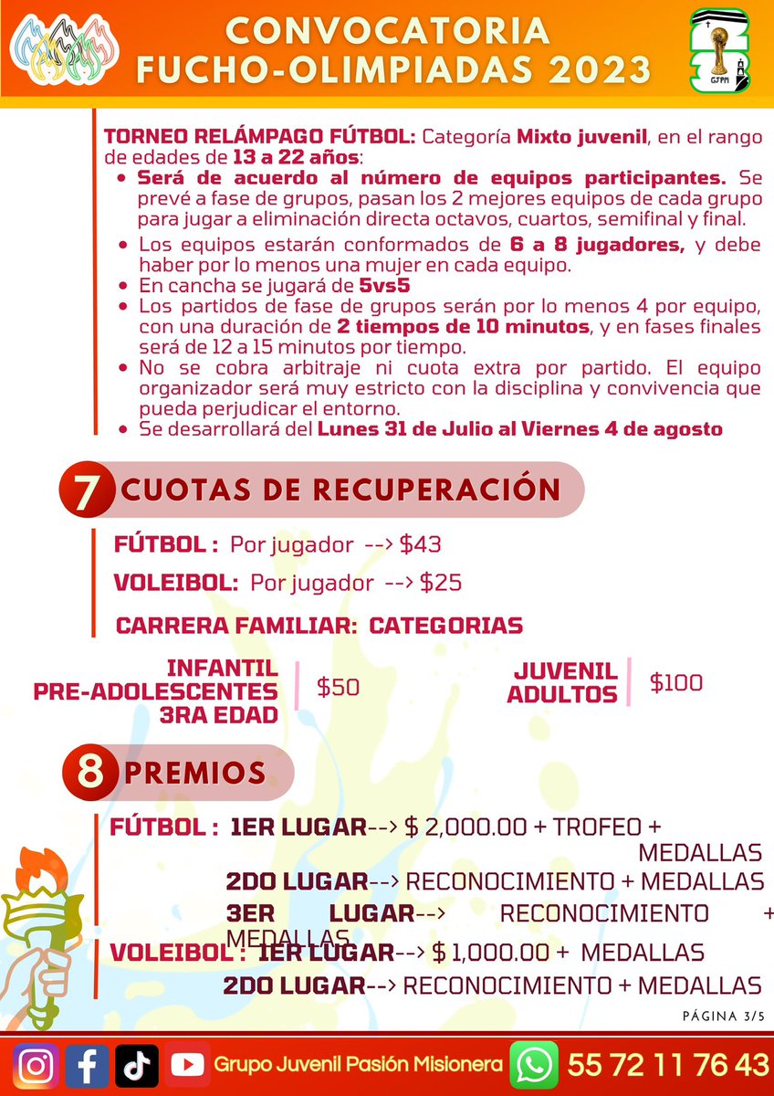 pasionmisionegj's tweet photo. FUCHO-OLIMPIADAS FAMILIARES
#Convocatoria #Carreras #Familiares 2023 Pt.2
#gjpm #grupojuvenilpasionmisionera #ao #alcaldiaalvaroobregon #pastoraljuvenil #Dios #amor #jugar #futbol #voleibol https://t.co/EbjpgmWf1k