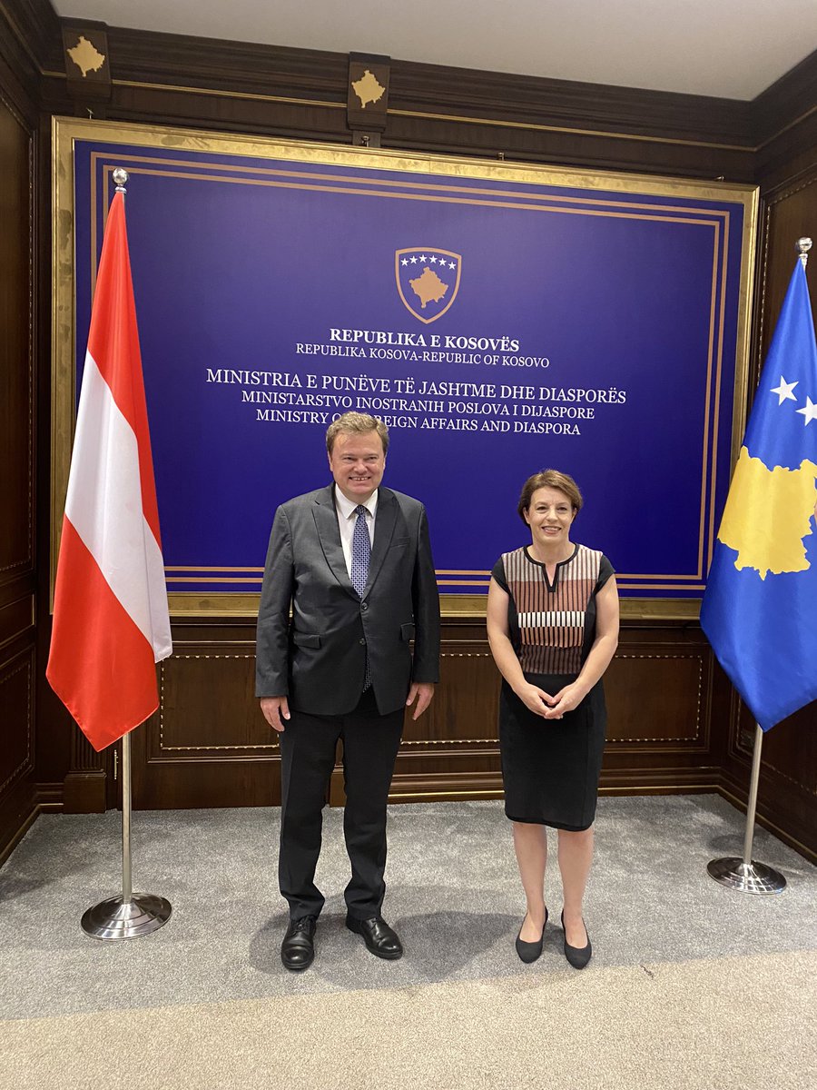On the occasion of the end of my mission, paid a courtesy call on FM <a href="/gervallaschwarz/">Donika Gërvalla-Schwarz</a> Highlighted the excellent bilateral relations and projects &amp; activities in support of the people of #Kosovo during the past four years #AustriainKosovo <a href="/MFA_Austria/">MFA Austria</a>  @ADCinKosovo