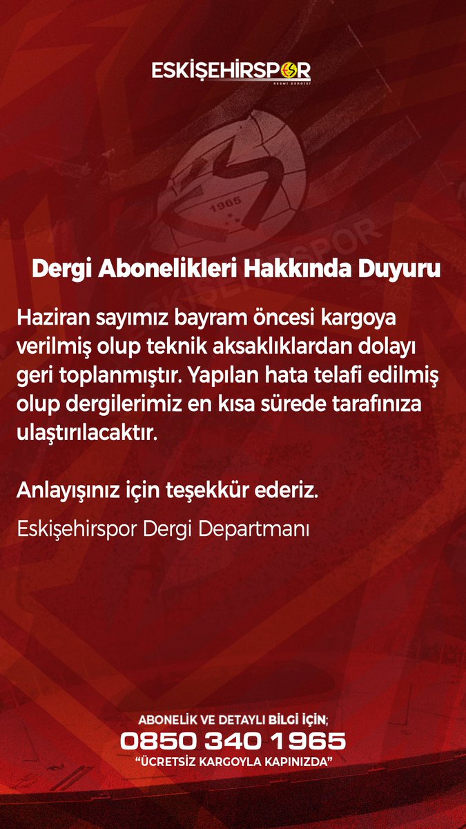 Dergi Abonelikleri Hakkında Duyuru