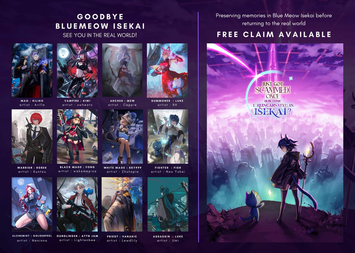 BasementLab_NFT's tweet image. Goodbye Bluemeow Isekai!! 🫂
Thank you all for your support and @recomet_io 
team for great collaboration 

mint commemorative gifts for FREE here 💟
🔗thanks.page/ct/bluemeowise…

visit our gallery here
🖼️ oncyber.io/spaces/tWSNmMM…