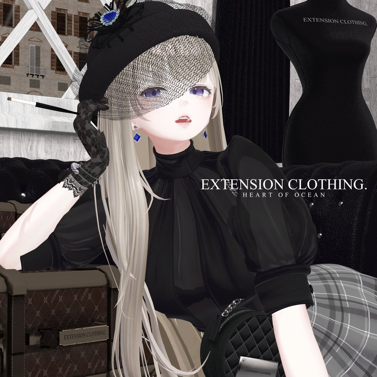 Yuinodeban's tweet photo. 📣RTプレゼント企画📣
#EXTENSIONCLOTHING 新作『HEART OF OCEAN』

豪華客船や小旅行をイメージしたエレガントな雰囲気の衣装です💜

小物やアクセサリー、カラーなど複数の組み合わせで喪服っぽくもカジュアルにも様変わりします💜

このツイートをフォロー＆RTで抽選で５名様にこちらの新作衣装をプレゼント🎁

詳細はツリーをチェック👇
#VRChat