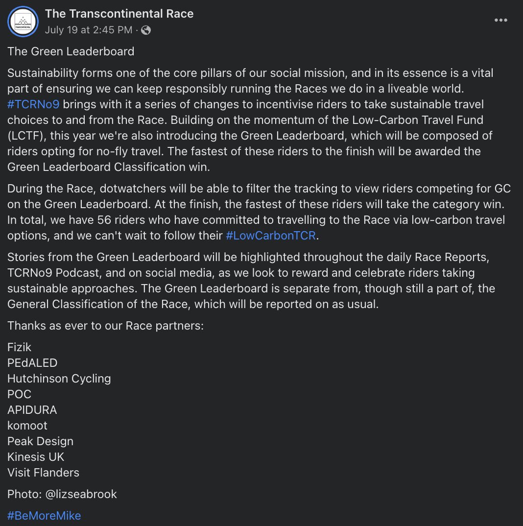 alechat1's tweet image. #TCRNo9
Je découvre l'existence d'un classement annexe:
"Green Leaderboard"
Il s'agit des concurrents qui s'engagent à ne pas prendre l'avion pour se rendre au départ (Geraardsbergen) et pour rentrer après l'arrivée (Thessalonique).
Ils sont 78 sur 380 (20%)
Bravo à eux
👏👏👏