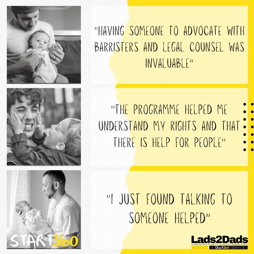 Start360org's tweet photo. The @BelfastTrust funded Lads2Dads programme makes a real difference in the lives of young men who are striving to take on the important role of fatherhood. Here is some feedback from young men on the last programme💛🖤 For more info visit https://t.co/O3sJjC7HVR https://t.co/b4p7VHEiJh