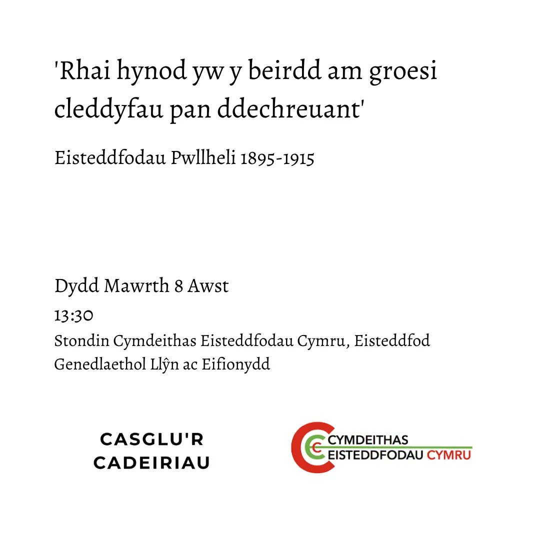 Diolch i @boimoel am gael siarad ar y rhaglen bore 'ma - darlith ar Eisteddfodau Pwllheli 1895-1915 yn digwydd ar stondin <a href="/steddfota16/">CymdeithasSteddfodau</a> - a'r dyddiad ac amser *cywir* ydi dydd Mawrth 8 Awst am 13.30. Sori am y dryswch!

#LlênArHydYLle