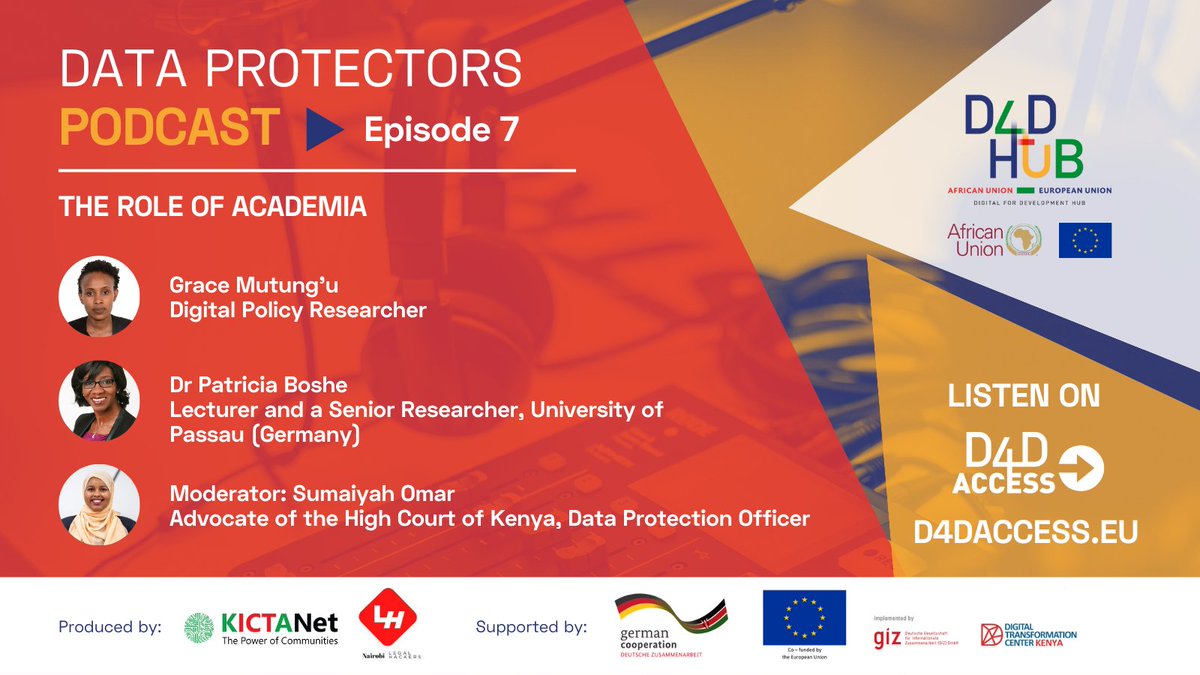 D4DHub_EU's tweet photo. Listen to the new episode of the #DataProtectorsPodcast 🎙️

Researchers Patricia Boshe and Grace Mutung'u discuss the role of academia in advancing data protection and guide listeners to easy-to-read publications and courses.

https://t.co/km6EO7EhIi

@KICTANet @DTC_Kenya https://t.co/dPU5x3nB5R