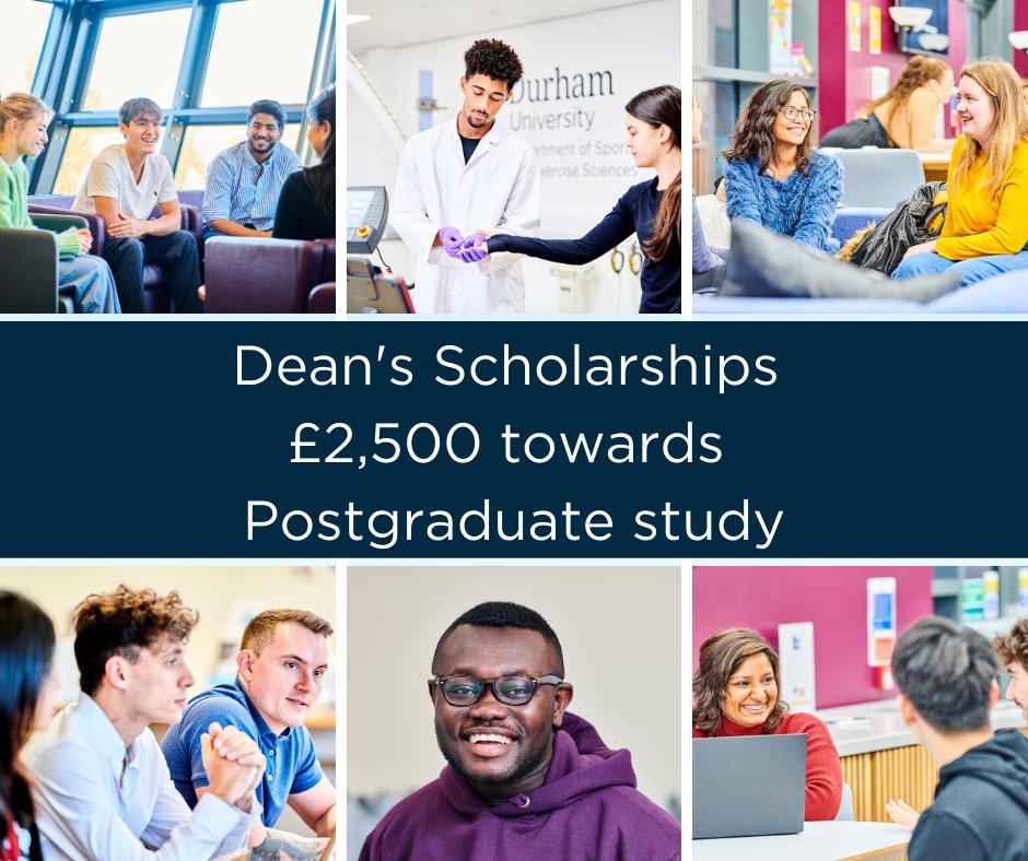 durham_uni's tweet photo. What's next after undergraduate study? 
We’re thrilled to launch the brand-new Dean’s Scholarship! 🙌

With so much choice and the opportunity to take advantage of an extraordinary student experience, find out more and make Durham your first choice for postgraduate study! 🎓 https://t.co/ADKhqjPhWL
