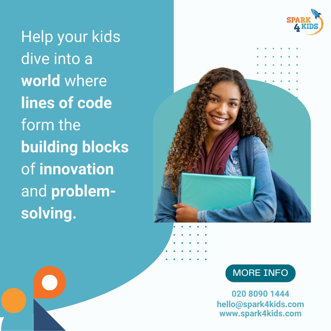 Spark4Kids's tweet image. Want to know more about us? Send us an email at hello@spark4kids.com

#Spark4Kids #CodingSkills #CodingForKids #LearnToCode #KidsLearnCoding #ComputerCodingforKids
