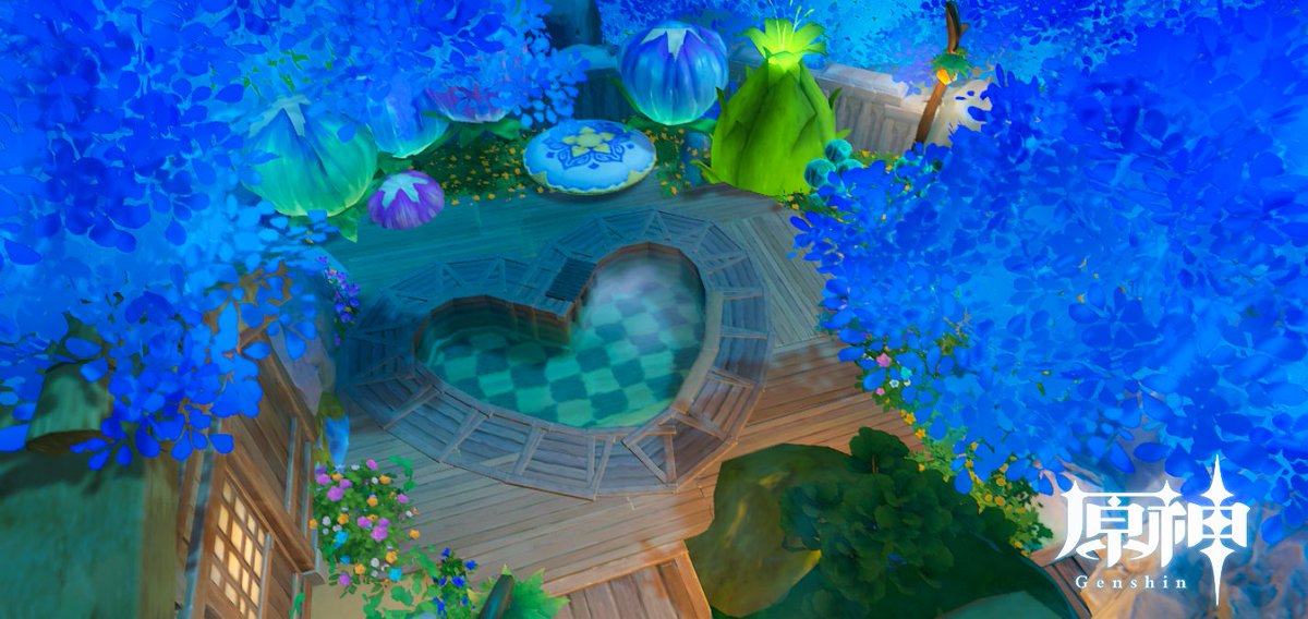 312SAIFU's tweet photo. Dreamy Spa ♡
#塵歌壺 #Sereniteapot
上から見るとハート型の、ゆめかわいい温泉を作ってみました。朝昼夕方夜と、いつ訪れても幻想的なエリアです。 https://t.co/0Ce2p7dC4K
