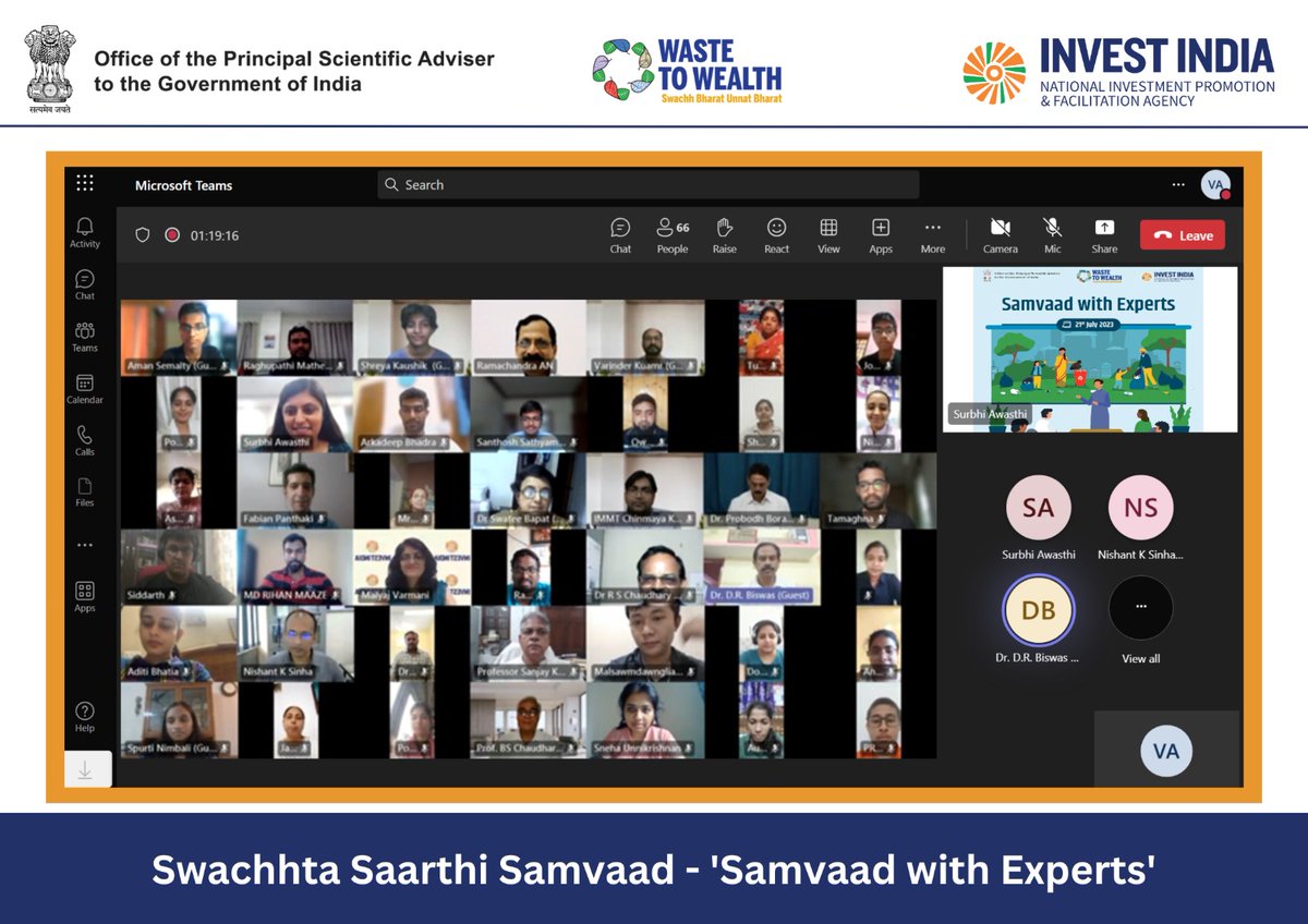 Waste to Wealth (@wasteto_wealth) on Twitter photo <a href="/wasteto_wealth/">Waste to Wealth</a> mission of <a href="/PrinSciAdvOff/">Office of Principal Scientific Adviser to the GoI</a> hosted an insightful "Samvaad with Experts," bringing together 65 #SwachhtaSaarthiFellows & 11 waste management experts! The experts emphasized the importance of waste segregation, repurposing, & creating value-added products from waste. <a href="/wasteto_wealth/">Waste to Wealth</a> mission of <a href="/PrinSciAdvOff/">Office of Principal Scientific Adviser to the GoI</a> hosted an insightful "Samvaad with Experts," bringing together 65 #SwachhtaSaarthiFellows & 11 waste management experts! The experts emphasized the importance of waste segregation, repurposing, & creating value-added products from waste.