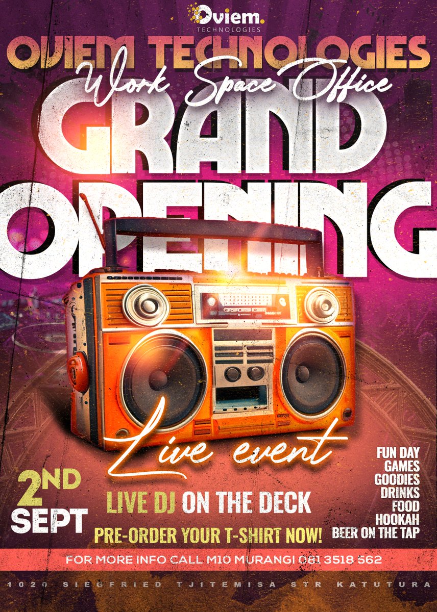 Oviem_Tech's tweet photo. 😁 Oviem Technologies will be opening a Work Space Office 😱 and will be welcomed with a Grand Opening 💃🏼🕺🏼 Be there to witness this historic event 📅 Don’t forget to get your t-shirt wink 😉 Valuable goodies 💻 📱  to be won Mark on your calendars and come have fun 🍻 https://t.co/hCauWVQ76w