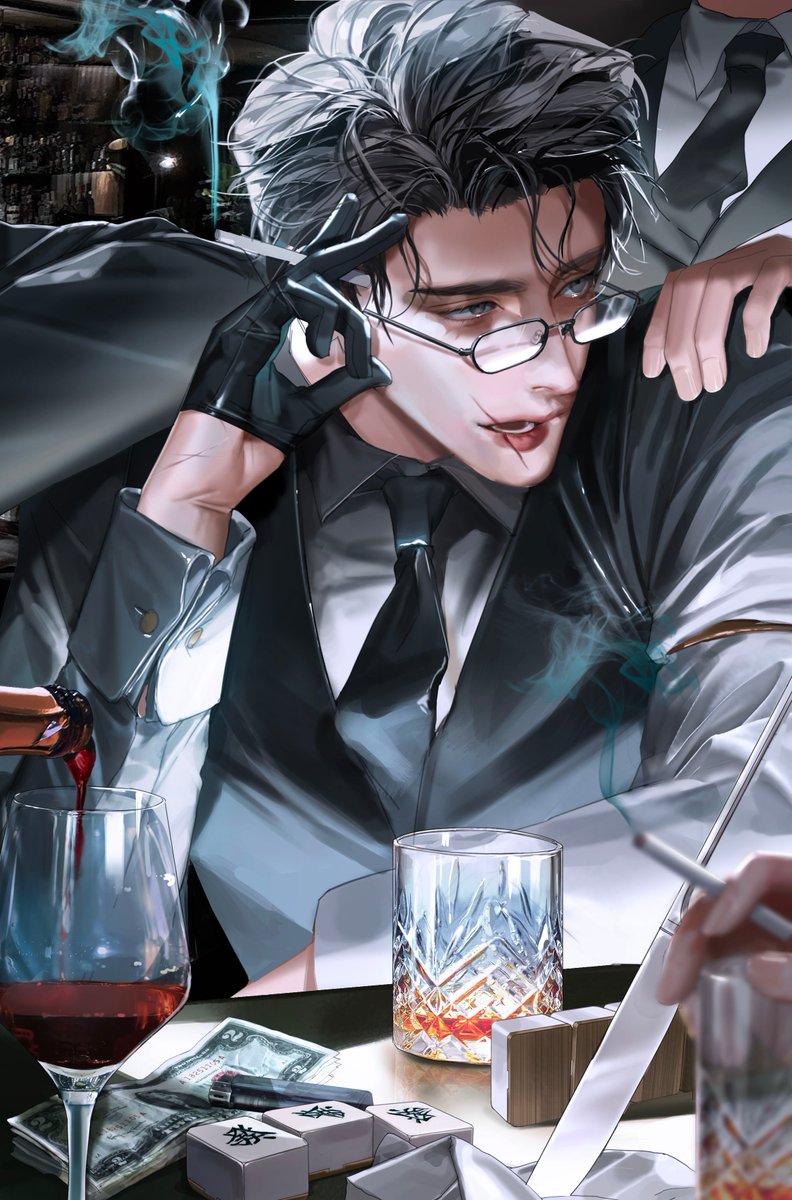 necktie glasses gloves multiple boys drinking glass black necktie black gloves  illustration images