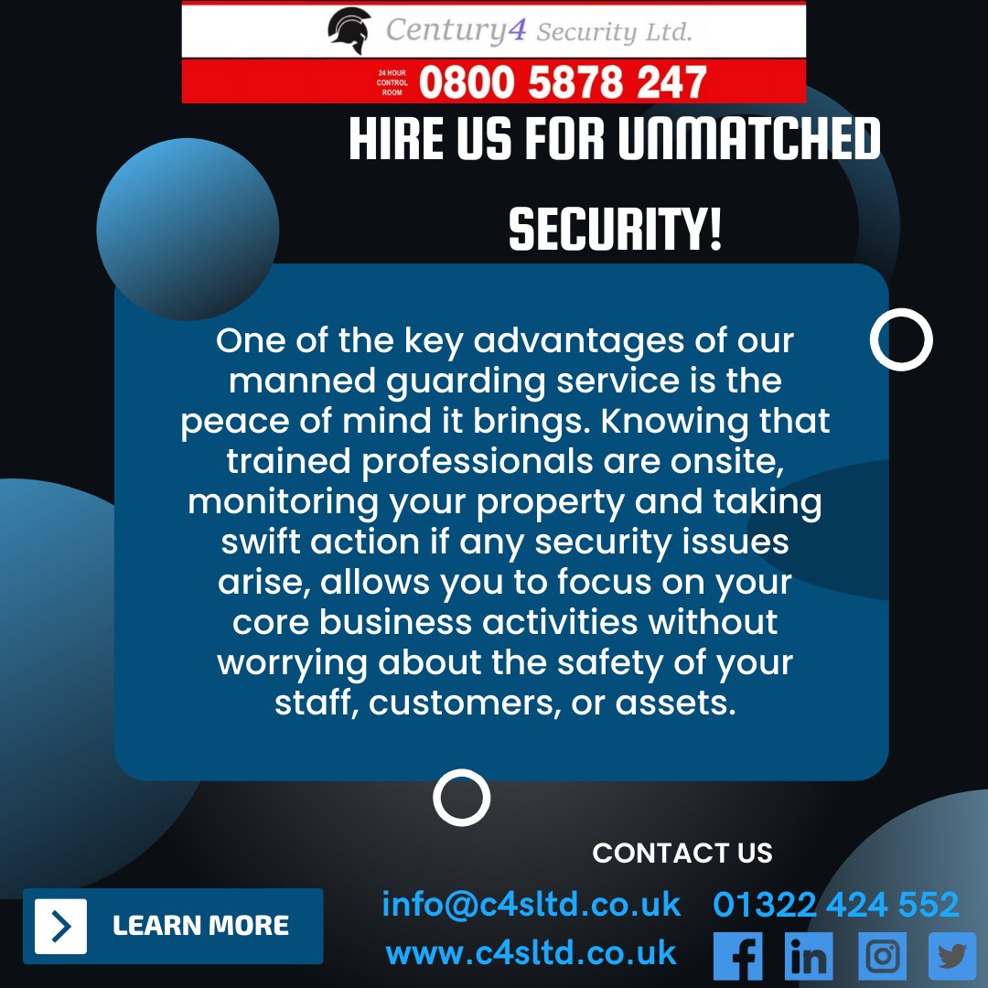 When you choose our manned guarding service, you can expect nothing but the best security services!

#securityservices #century4security #securityindustry #uksecurity #mannedguarding #k9security #doghandling #keyholding #alarmresponse #mobilepatrols #mobilesecurity