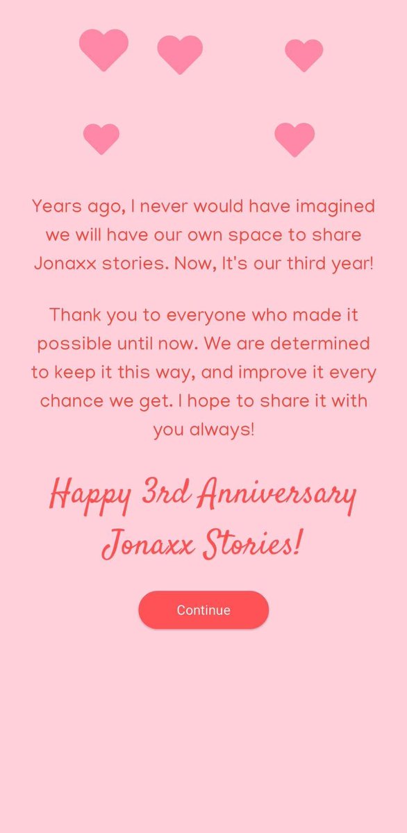 Jonaxxthebest's tweet photo. Jonaxx Stories App Anniversary greeting!

“Years ago, I never would have imagined we will have our own space to share Jonaxx stories. Now, It's our third year!”
“Thank you to everyone who made it possible until now.”

#Remarkabl3YearsWithJonapp https://t.co/mAxzWFbQGQ