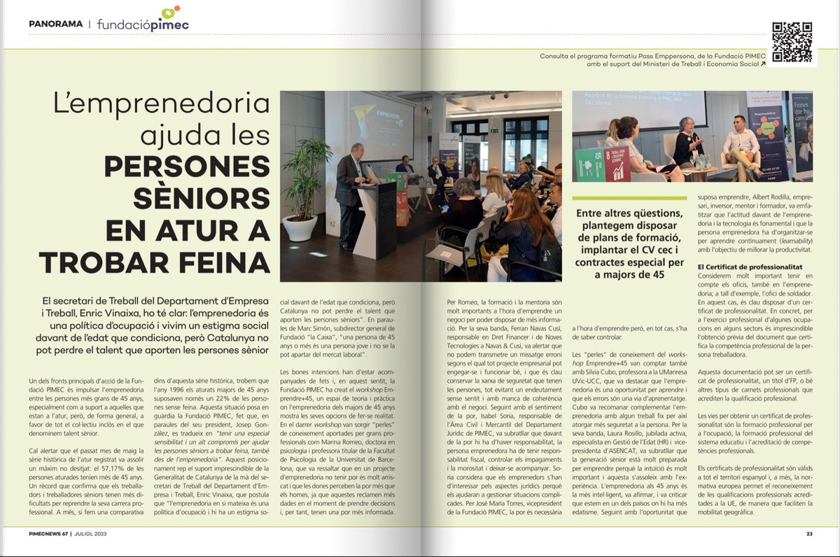 fundacio_pimec's tweet photo. L'emprenedoria com una autèntica política d'ocupació!

Des de la Fundació PIMEC donem suport a les persones majors de 45 anys que estiguin a l'atur perquè emprenguin un negoci

Reportatge a #PIMECNews 

#emprendremes45 #talent
#SENIOR #mipimes #Economia https://t.co/jjiPjNK0Wh