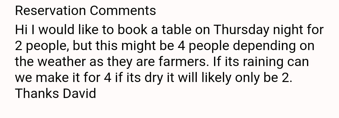 Our favourite restaurant booking comment ever. Only in Ireland 🚜