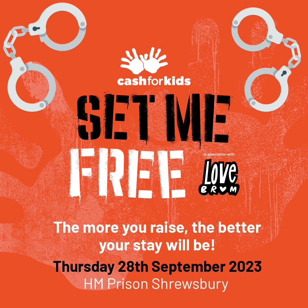 ,@cashforkidsMIDS and @LoveBrumUK are collaborating and hosting the ultimate sleepover! “Set Me Free” is our prison break challenge taking place in September at HM @ShrewsburyPris (Ranked 6th top dark tourism site in the world 💀👀) More to come soon! #SetMeFree