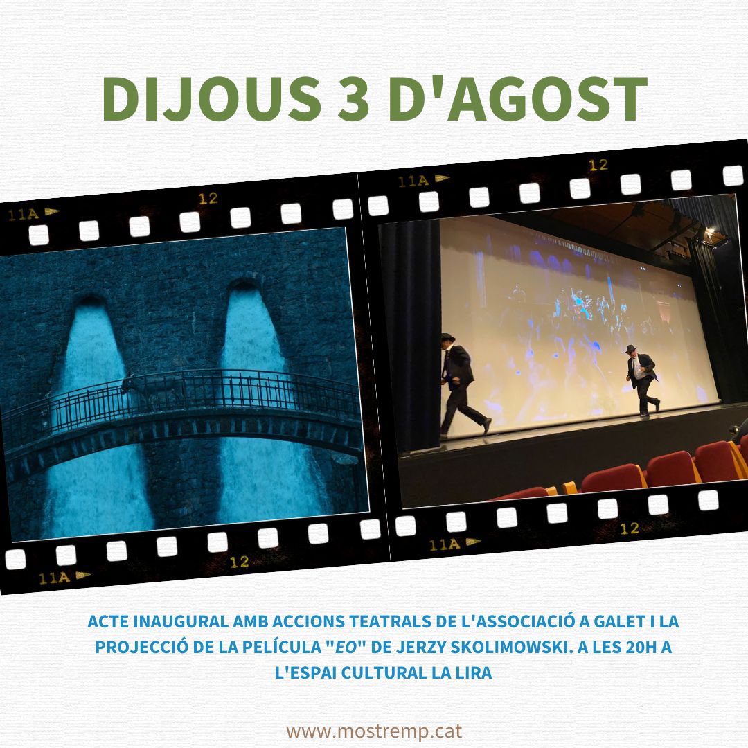 Mostremp's tweet photo. 🙌Dijous 3 d'agost comencem!

Us esperem a partir de les 18h a la inauguració de l'exposició  "PALLARS DE CINE" DE @fotofotos_afpallars i després a les 20h sessió inaugural amb @agaletremp i el film EO de Jerzy Skolimowski

#mostremp2023 #12mostremp https://t.co/uDKR4YSyGI