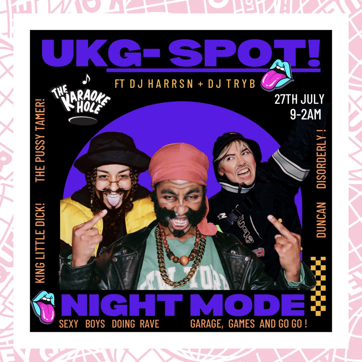 ✨ Featured Event

🪩 UKG-SPOT
🪩 Club Night
🎤 The Pussy Tamer
🎤 Lil’ Dick
🎤 Duncan Disorderly
🎤 HARRSN
🎤 <a href="/TrYb_Official/">TrYb</a>
🗓️ Thursday 27th July
⏰ 9:00pm
📍 @thekaraokehole
➡️ East
🎟 Pay what you can on OutSavvy

bit.ly/3XuhvLb

#HeyQueerLDN #LGBTQ

#Ad