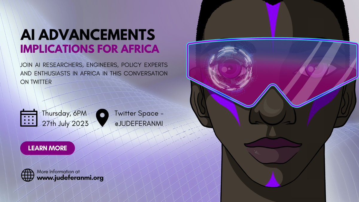 Have you noticed Artificial Intelligence advancements everywhere? 

What are the implications for Africa? Are we playing catch up?

Tomorrow, Thursday 6PM. I'll be talking to <a href="/EmekaOkoye/">Emeka Azuka Okoye</a>, <a href="/olumideokubadej/">Olumide Okubadejo</a>, <a href="/RAINigeria/">Robotics & Artificial Intelligence Nigeria (RAIN)</a> &amp; <a href="/BishopTopsy/">BISHOP</a> 

Set a Reminder here > x.com/i/spaces/1YqGo…