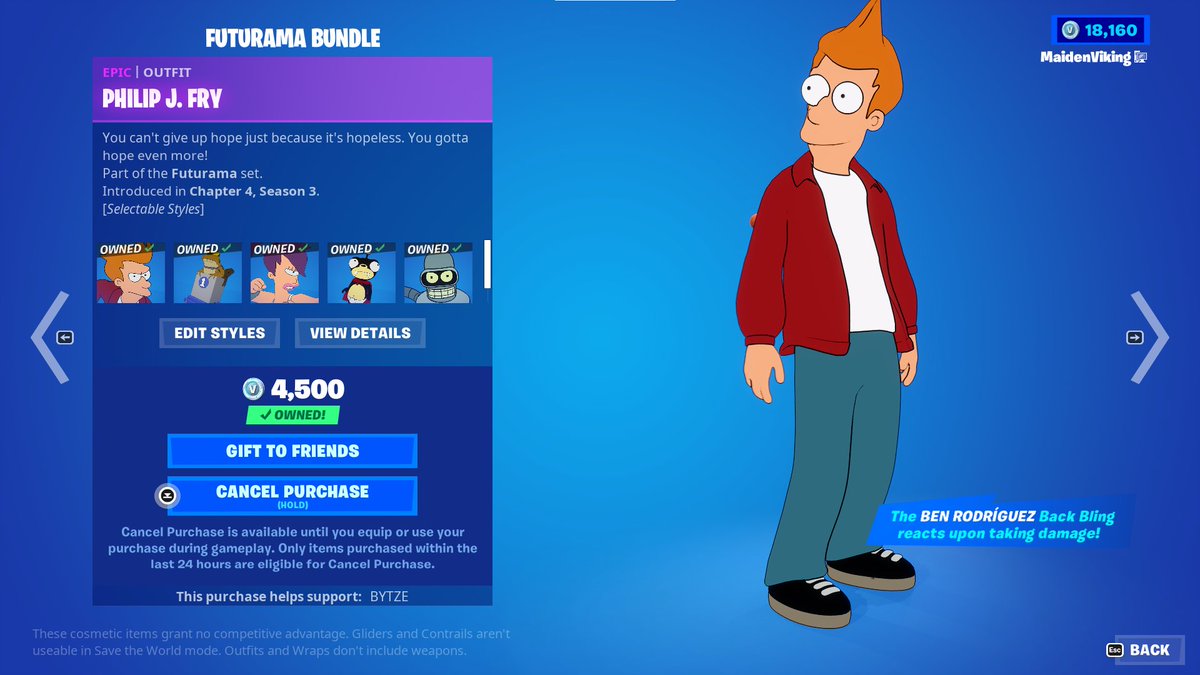 MaidenViking_'s tweet photo. Used code BYTZE to pick up the Futurama items @hyperbytez #TeamHyperBytez
Used code FJC951 to gift both bundles to my son @Openminded187 #FJCMOBB
Used code TABORTIME to gift the skin bundle and the glider to my BF @TaborTimeYT https://t.co/wUKjrkbdmf