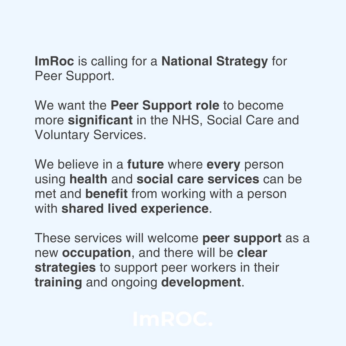 ImROC_comms's tweet image. ImRoc is calling for a National Strategy for Peer Support! 📣

We want the Peer Support role to become more significant in the NHS, Social Care and Voluntary Services.

Please share and follow us on our journey! ✨🫶

#imroc #peersupport #mentalhealth #livedexperience #recovery