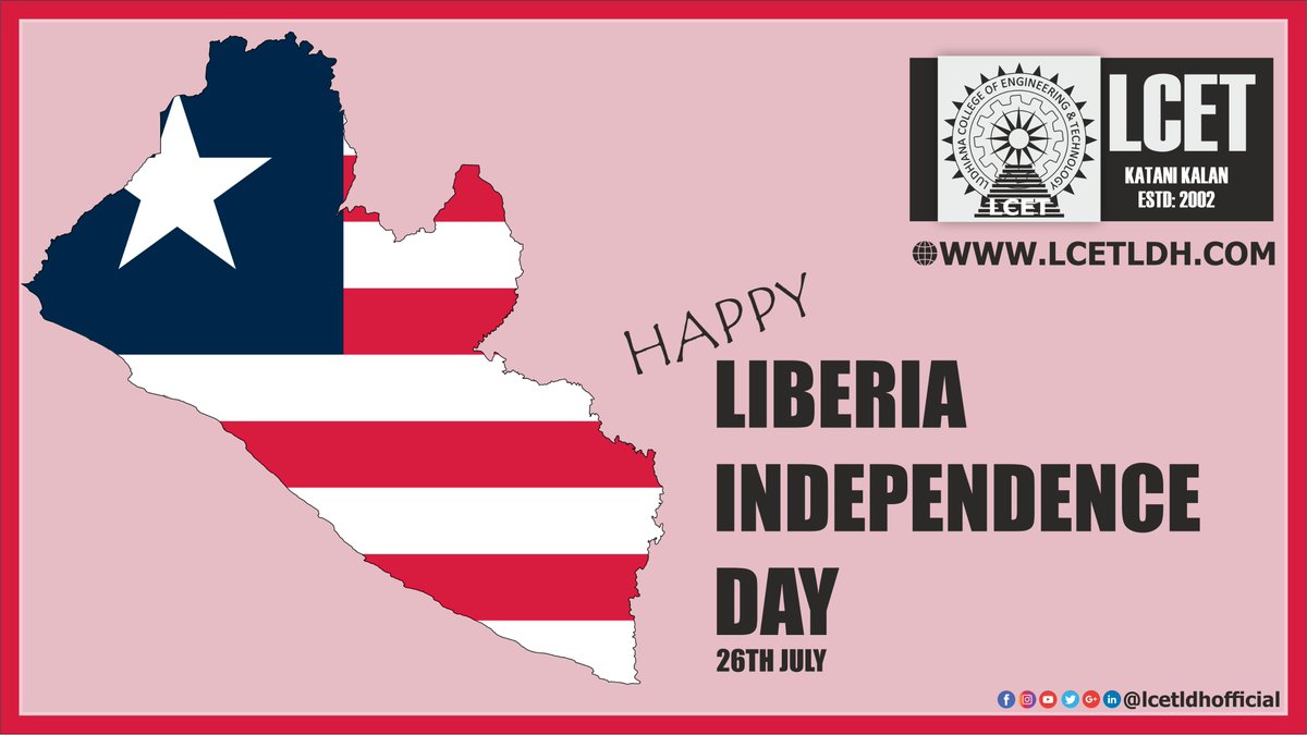 lcetldhofficial's tweet photo. “Happy July 26 liberia, I hope it brings so much joy to you today! Happy Independence Liberia!” #Liberia #sandzja #shattabundle #rdcongo #niger #capecoast #amgbusiness #westafrica #sierraleone #accramall #ghana #independence #HappyIndependenceDay #lcet #lcetldh #lcetludhiana https://t.co/MMiN5LZOaW