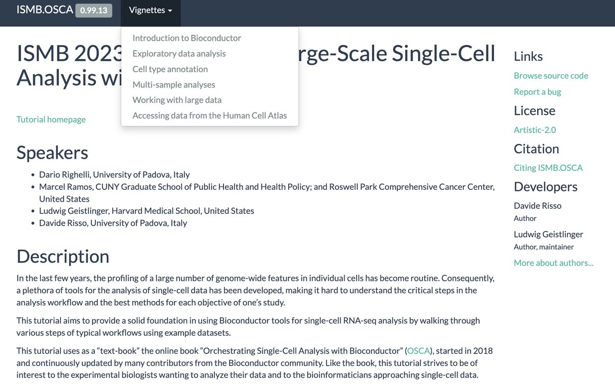👉Orchestrating Large-Scale Single-Cell Analysis with Bioconductor

<a href="/Bioconductor/">Bioconductor</a> <a href="/drighelli/">Dario Righelli</a> <a href="/drisso1893/">Davide Risso</a> <a href="/M2RUseR/">Marcel Ramos</a> &amp; Ludwig Geistlinger presented sold-out workshop at #ISMBECCB2023 #ISMB2023 

All workshop materials are available online at bioconductor.github.io/ISMB.OSCA/

Try it out!