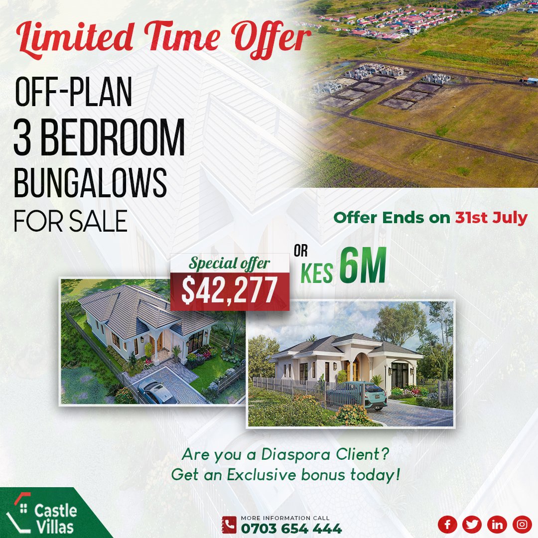 Are you a Kenyan living abroad? Have you been dreaming of owning a piece of the motherland? Well, your dreams are about to come true! We're offering EXCLUSIVE bonuses for our diaspora buyers. this offer is TIME-LIMITED! don't wait until it's too late. Get in touch with us TODAY